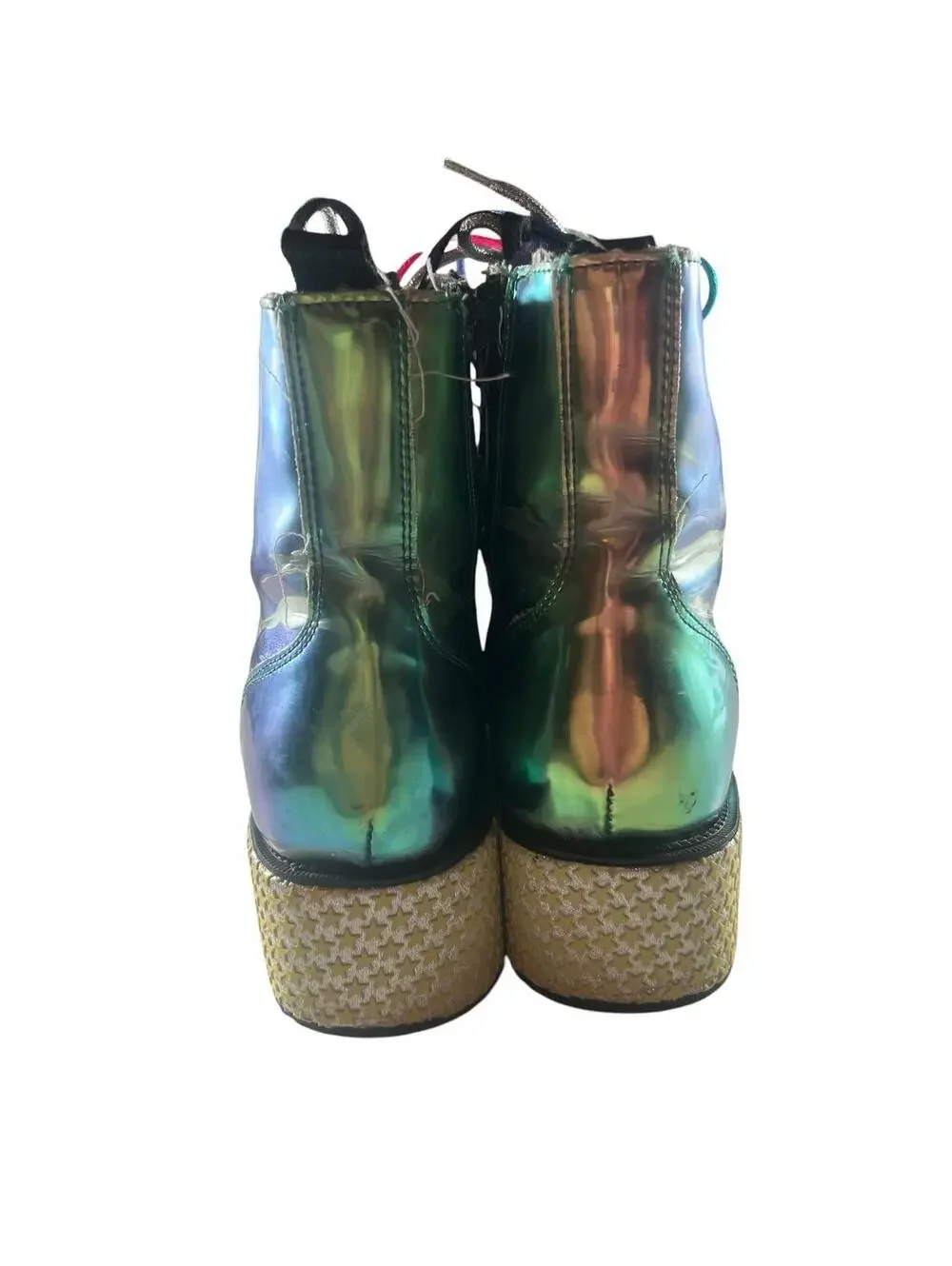 TUK x Dollskill Iridescent Rainbow Star Studded Platform Combat Boots